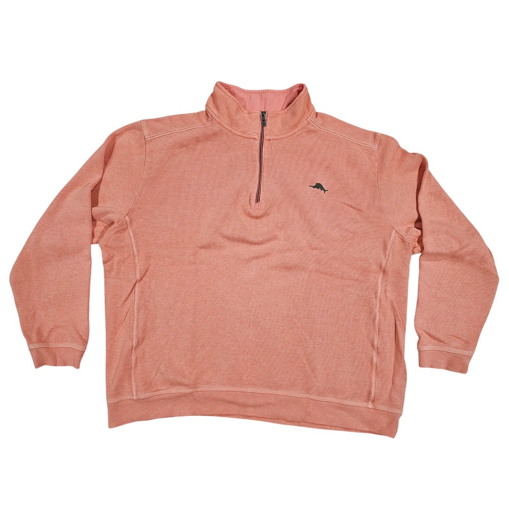 Tommy Bahama Mens XXL Coral Pink Quarter Zip Pullover Sweatshirt Casual